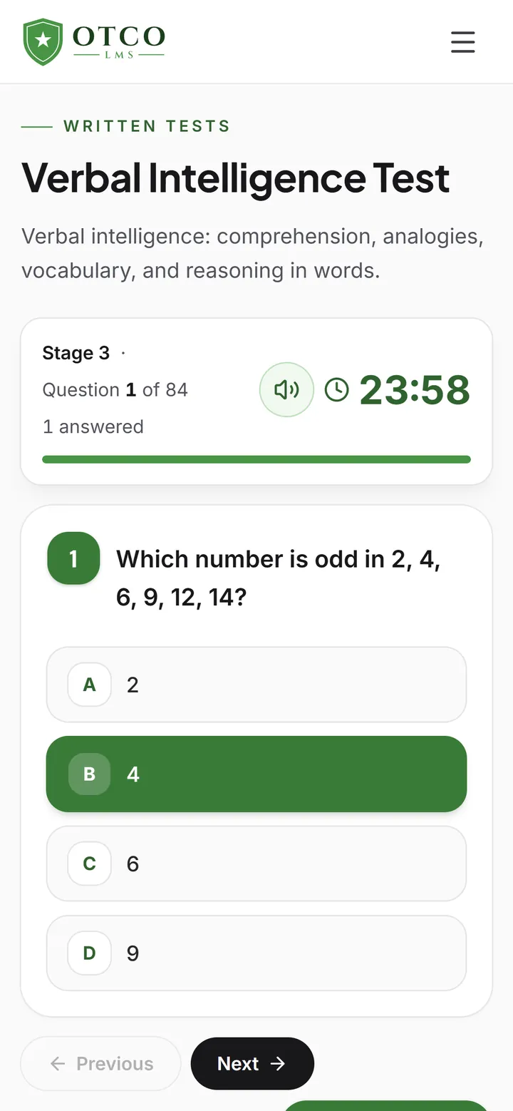 An MCQ test on a phone